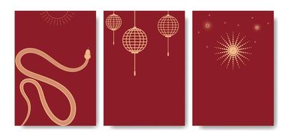 Red Chinese New Year Golden Elements Poster Background. Lunar Greeting Card. vector