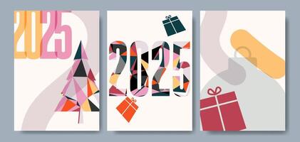 Set Of New Year Poster Greeting Card Banner Background. vector