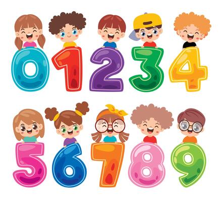 Cartoon Kids And Colorful Numbers