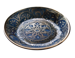 Close-Up of a Ceramic Plate with Intricate Design and Glossy Finish png