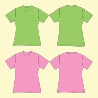 Set of mockup female tshirt front and back vector