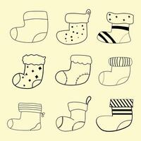 Set of colorful Christmas socks in doodle style vector