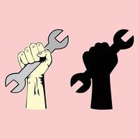 Hand holding a wrench or labor day symbol vector