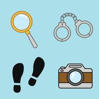 Image elements containing handcuffs, magnifying glass, shoe prints, and camera icons vector