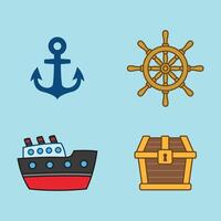 Image elements include anchors, ship's rudders, ships and treasure chests. vector