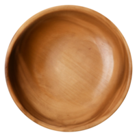 Top view of empty wooden bowl isolated on background. Clean plate cut out. png