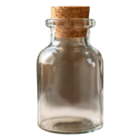 Nahansicht von ein Glas Flasche mit ein Kork Stopper und minimalistisch Design png
