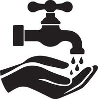 Water faucet and hands washing icon silhouette Image vector