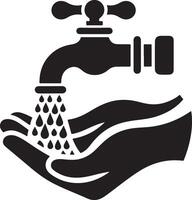 Water Tap With Classic Valve Silhouette Icon. Faucet And Drop vector