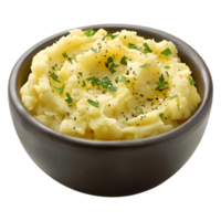 A bowl of mashed potatoes with herbs on top png