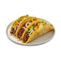 Three tacos on a white plate without background png