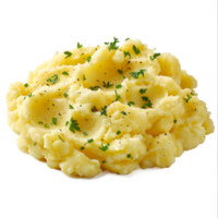 Mashed potatoes with parsley on a white plate png