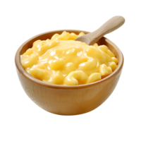 Macaroni and cheese in a bowl with a wooden spoon png