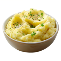Mashed potatoes in a bowl with herbs png