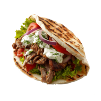 A pita with meat and vegetables on it png