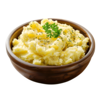 Mashed potatoes in a bowl with parsley png