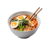 A bowl of ramen with an egg and chopsticks png