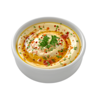 Hummus in a bowl with a garnish of parsley png