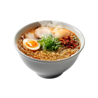 A bowl of ramen with an egg and meat png