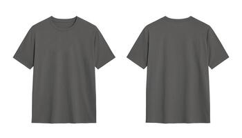 Plain dark grey t shirt mockup, front and back view isolated on white background. photo