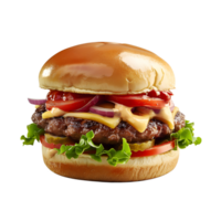 A hamburger with cheese, lettuce and tomatoes png