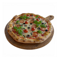 A pizza on a wooden board png