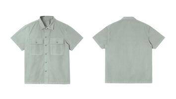 Pale green men's short sleeve button up shirt with two pockets photo