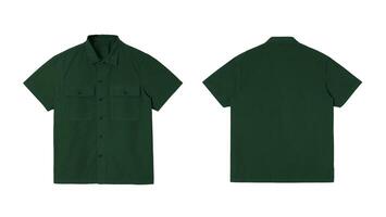Front and back view of a green short sleeved polo shirt isolated on a white background photo