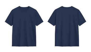 Two plain navy blue t shirts on a white background. Front and back view mockup. photo