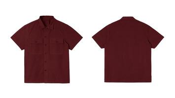 Red polo shirt mockup, front and back view. Isolated on white background. photo