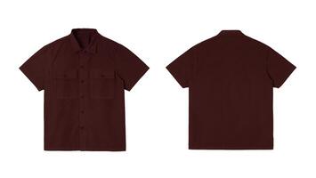 Front and back view of a maroon short sleeved polo shirt mockup. This is a great template for showcasing your designs and brands. photo