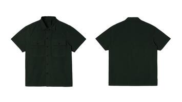 Black short sleeve t shirt mockup on a white background. Front and back views. photo