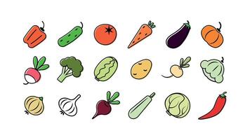 Set of icons depicting vegetables on a white background vector