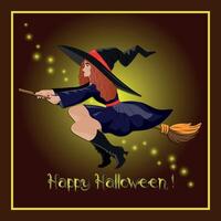Witch flies on a broom on Halloween vector