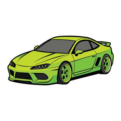 coupe car neon green color illustration design on white background