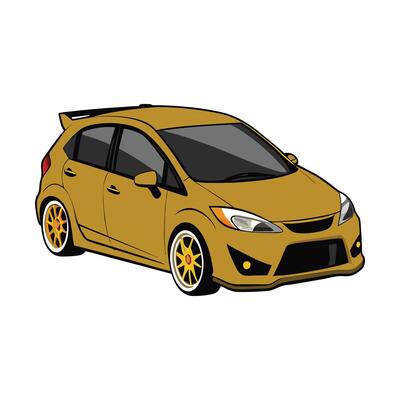 Hatchback car gold colored illustration design