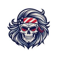 American skull with red eyes and a bandana vector