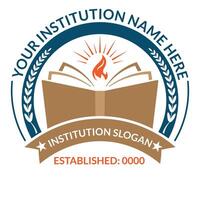 School logo design template with torch and book icon vector