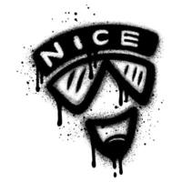 Graffiti emoticon Cool smiling Face with Sunglasses isolated with a white background with nice text. vector