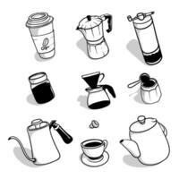 Coffee tools in doodle art design. Good template for social media or coffee day campaign vector