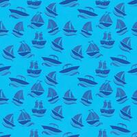 Seamless pattern with images of sea vessels on a blue background. vector