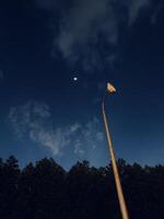a street light and a moon in the sky photo