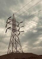 an electric power line against a cloudy sky photo