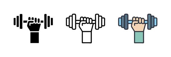 Set of hand holding dumbbell icons suitable for fitness concept vector