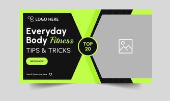 Everyday body fitness tricks and techniques thumbnail banner design, daily work plan cover banner design, fully customizable eps 10 file format vector
