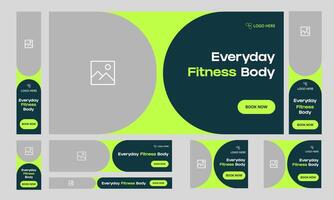 Body fitness vertor web set banner deisgn for social media post, body building web bundle banner design, workout plan standard banner, customizable eps 10 file format vector
