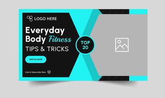 Daily fitness tips and tricks thumbnail banner design, fitness cover banner for everyday techniques, customizable eps 10 file format vector