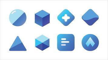 Eight different icon designs featuring blue gradient geometric shapes, including circles, squares, triangles, and diamonds vector