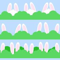 Seamless border of rabbit ears and green bushes vector