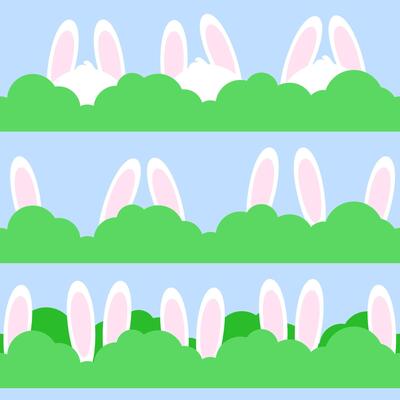 Seamless border of rabbit ears and green bushes